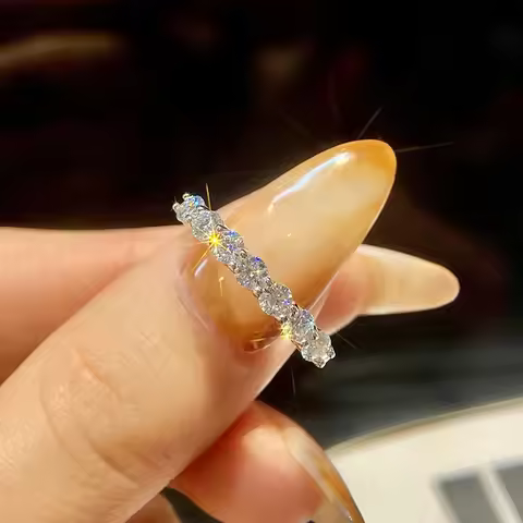 GRA 0.7ct Real Moissanite Diamond Ring 925 Sterling Silver Eternity Engagement Daily Wear Rings for 