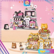 LOZ IDEAS Block 1377 / 1378 Street Mini Cat Grooming Room Panda Present Shop Series Decoration Build