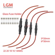 5Pcs 5*20mm 6*30mm Glass Fuse Holder Screw Type 5X20mm with 22 20 18 16 14AWG Wire Cable 250V 5X20MM