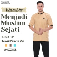 baju muslim pria kemeja koko lengan pendek mustard daily jumbo premium - mustard xl