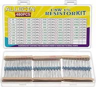 1/8W Metal Film Resistor Kit from 1 Ohm to 6.8M Ohm 48Values 1/8 Watt 1% Resistors Assortment