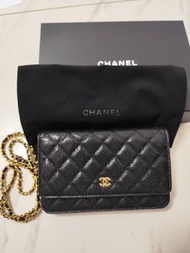 Chanel 黑色魚子醬紋 WOC 鏈條錢包
