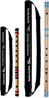 Musical Combo Flutes C Scale 6 Hole (14 Inch) and FF (21 Inch) Bamboo Flute Bansuri with Flute Carry