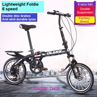 GLANK Tucson Installation-free 16" 20” inch alloy blades wheels folding double front rear shock absorption suspension double disc brake 6-speed folding bicycle ultra light portable