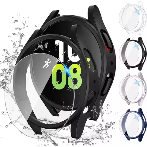 Glass+Case for Samsung Galaxy Watch 5/5 Pro,Classic 40mm44mm,PC Matte Cover All-Around Protective Bu