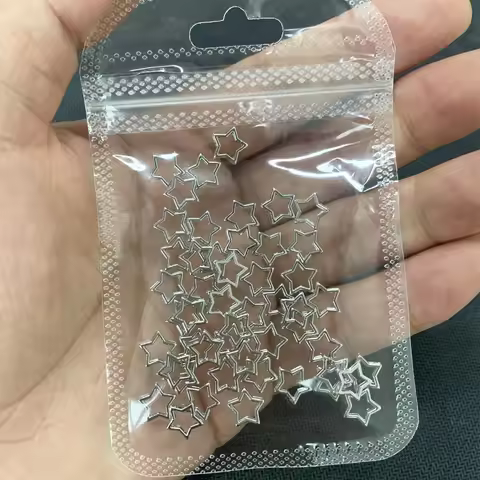 20Pcs Hollow Metal Star Nail Charms Gold Silver Gun-Black White-K Color Nail Art Decoration 3D Retro