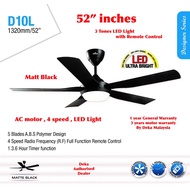 Deka Remote Control Ceiling Fan with LED Light (Ultra Bright) D10L (Matt Black) 52 inch 5 Blades A.B.S Polymer Design