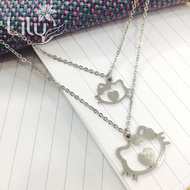 Stainless steel necklace - 2 hollow kitty cats-DC012