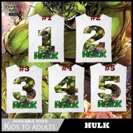 Hulk Aven gers Shirt Number Hulk Incredible 1 2 3 4 5 Number Shirt for Kids to Adults Unisex