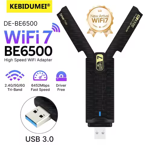 WiFi 7 USB Ethernet Adapter BE6500 2.4G/5G/6GHz Tri-band USB3.0 Wireless Network Card 6500Mbps 802.1