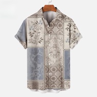 Traditional shirt Badik cloth Muslim2025 retro printed collar short sleeve shirt