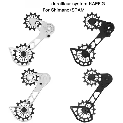 Bicycle transmission system with oversized cage pulley - compatible with Shimano SLX XT XTR SRAM Eag