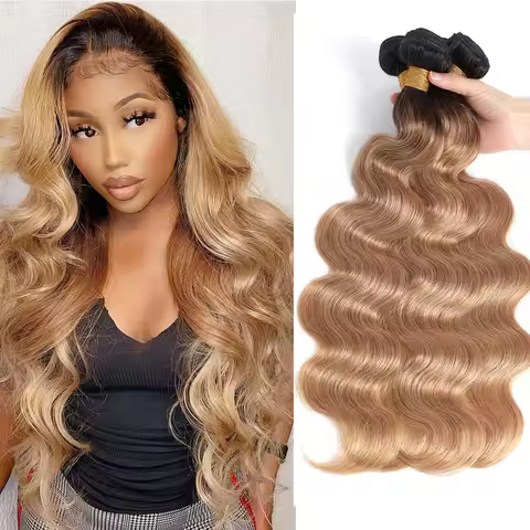 Body Wave Bundles Brazilian Hair Weave Bundles 1/3/4 PCS Human Hair Bundles Ombre Blonde 1b/27 Bundl