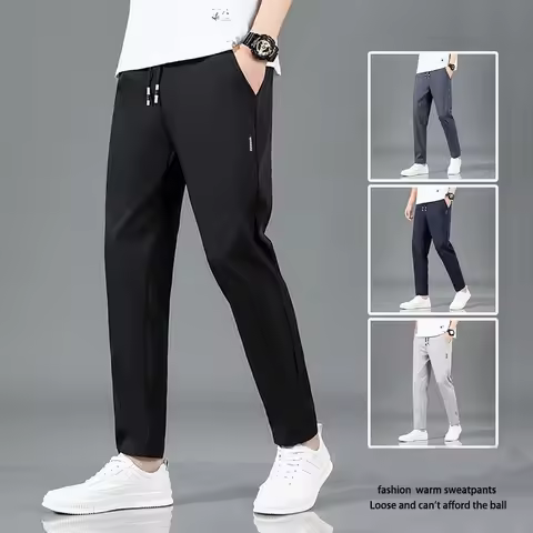 1pcs Summer New Mens Ice Silk Sport Pants Black Gray Thin Business Casual Pant Outdoor Elastic Breat