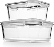 Large Glass Food Storage Containers 4 Pc (2700ML/ 91 Oz & 1520ML/ 51 Oz) Airtight Glass Storage Cont
