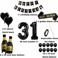 31st Birthday Decoration Set Women & Men, Black Gold 31st Birthday Decoration Balloon, Happy Birthda