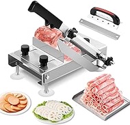 Frozen Meat Slicer Manual, LMYYGOO Stainless Steel Hand Thin Meat Cutter Slicer for home Hot Pot, Korean BBQ, Beef Mutton Rolls, Vegetable Fruit Slicing (includes a spare sharp blade &amp; a plate)