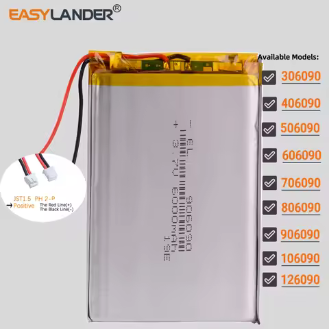 JST-PH 1.5mm 2Pin 3.7 6000mAh 906090 Lithium Li-ion Lipo Polymer Battery 306090 406090 506090 606090