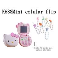 Mini Phone K688 Cute Hello Kitty Cartoon Flip 2G LTE 2GB+16GB Cute Student Children Mini Gift+Gift