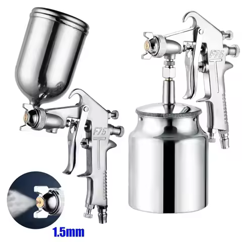 F-75 Spray Gun 1.5mm Nozzle with Cup Silver Handle Adjustable Color Spray Gun for Automotive Furnitu