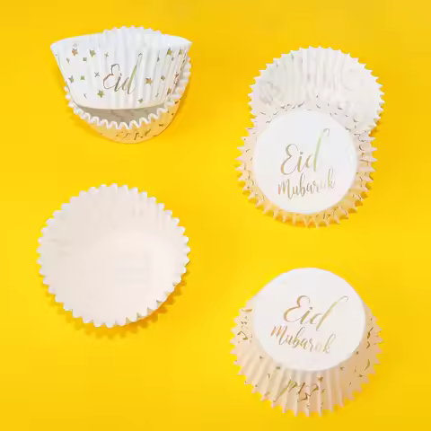 50pcs/set Eid Mubarak Cupcake Paper Cups Ramadan Mubarak Cake Wrapper Baking Tray Islam Muslim Party