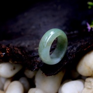 Green Jade Ring With White Glass Texture Size: 60-61mm.