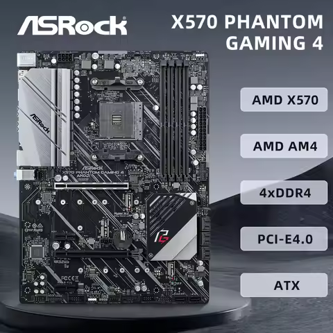 ASRock X570 PHANTOM GAMING 4 Motherboard Support 5500 5600G 5600X 5700X 5700x3D 5800x3D CPU 4xDDR4 1