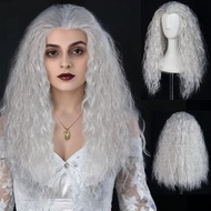 Topi Rambut ANOGOL+ Rambut Palsu Kerinting Kelabu Panjang Wanita Rambut Palsu Penyihir Pakaian Perak