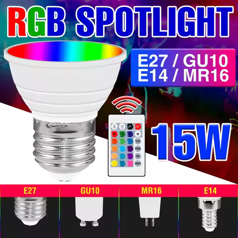 15W LED E27/E26 Light Bulb RGBW Spotlight GU10 IR Remote Control Ceiling Lamp E14 LED Chandelier Bul