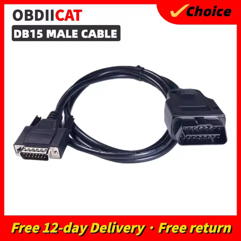 For Car DB15 Male Cable 100cm OBD 2 OBD2 Male To DB15 Male + DB9 Connector OBD2 RS232 9pin Cable Dia