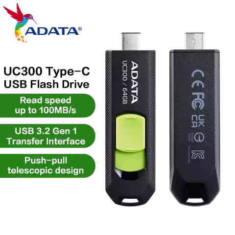 Original ADATA UC300 USB3.2 Gen1 Type‑C Flash Drive Sliding Pendrive 100MB/s 32GB 64GB 128GB for iPh