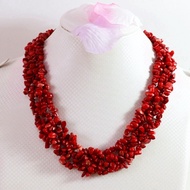 Fashion natural red coral 9-11mm irregular gravel chips beads necklace high grade women jew