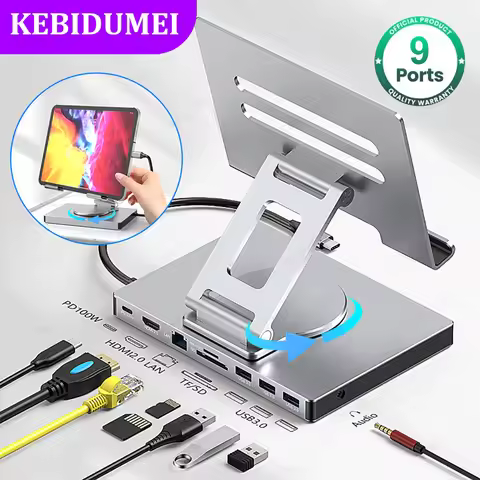 9-in-1 USB C Docking Station for Tablet USB C HUB Type C to HDMI2.0 Adapter 4K60Hz 5Gbps USB3.0 1000