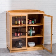 HY-$ Kitchen Cupboard Bamboo Household Food Cupboard Bowl Stove Kitchen Cupboard Locker Sideboard Cabinet Simple Tea Cab