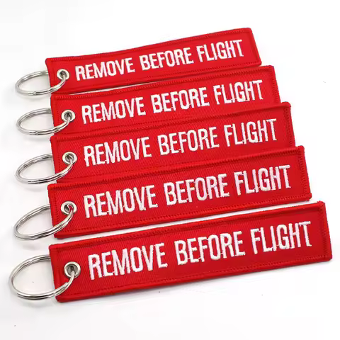 5PCS Remove Before Flight Key Chain Jet Tag Keychain Both Sides Text Embroidery Aviation Key Holder 