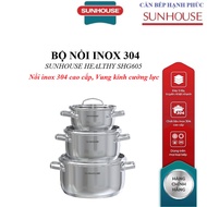 SUNHOUSE HEALTHY SHG605 304 Stainless Steel Pot Set, High quality 304 stainless steel pot, Stainless