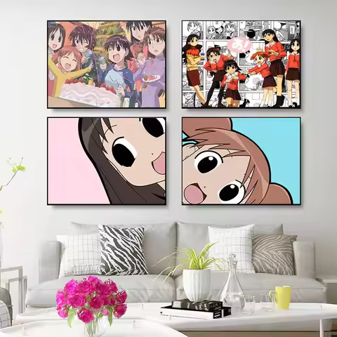 Azumanga Daioh Poster Wall For Living Room Art Poster Decoration Satin Fabric Bright Colors No Frame