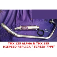 Original TMX 125 Alpha &amp; TMX 155 Full Exhaust System Muffler,Open Muffler HISPEED SCREEN TYPE, Rusi