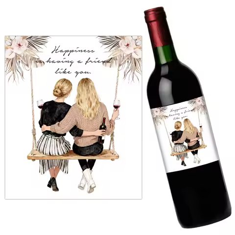 4pcs Friendship Wine Bottle Stickers-"Happiness Is Having A Friend Like You",Decor Label For Bestie 