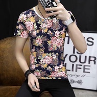 ✨2025✨ raya baju batik lelaki lengan panjang berkolar Ice Silk T-Shirt Men Short Sleeve Trendy Korea