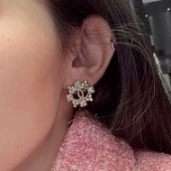 CHANEL 雙C水鑽耳環/銀