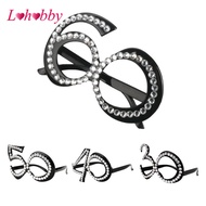 [Lohobby] Glitter Crystal Black  Birthday Eye Glasses Anniversary Wedding Party Fancy Dress 30/40/50