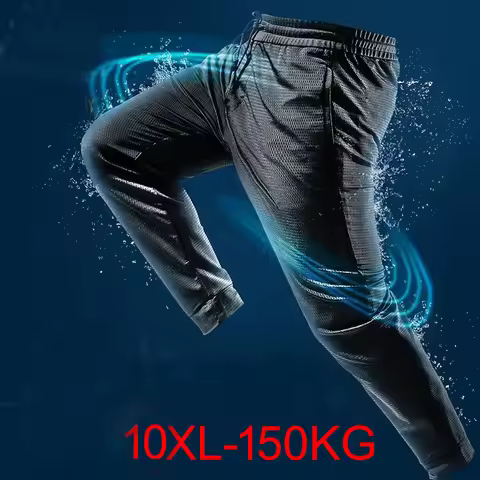 10XL 150KG Summer Autumn men Breathable Ice silk pants gym big size 9XL pants home hole pants sports