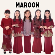 Baju Kurung Budak Lace Warna Maroon Merah