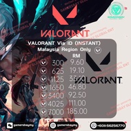 Valorant 300/625/1125/1650 Valorant Points Via Valorant Malaysia UID Only