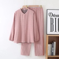 Phong Cách Nhật Bản Đơn Giản Cặp Đôi 2 Lớp Muslin Đồ Ngủ Dài Tay Cotton Mỏng Bộ Đồ Ngủ Cho Nam Và Nữ