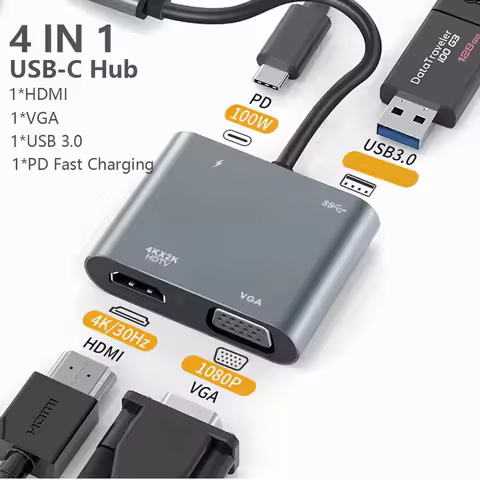 TYPE-C to HDMI+VGA Four in One 4K HD Expansion Dock PD USB Fast Charging Hub Conversion Cable