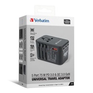 全新行貨 旺角門市 Verbatim 5 端口 75W PD 3.0 & QC 3.0 GaN 通用旅行轉插 66920 66919 5 Port 75W PD 3.0 & QC 3.0 GaN Un