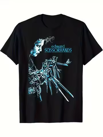 Men'S Edward Scissorhands Movie T-Shirt Tim Style Graphic Tee with Edward'S Hands Design - Gothic Ha