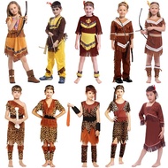 Leopard Savage Caveman Croods Flintstones Primitive Children Funny Indian Cosplay Boy Inca Maya Girl